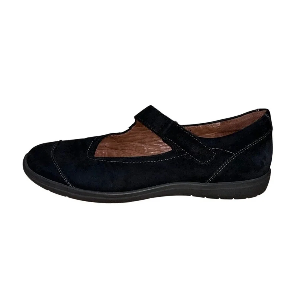 Ganter Mary Jane Shoes‎ Women 9 Black Nubuck Leather Comfort Strap Flat Classic